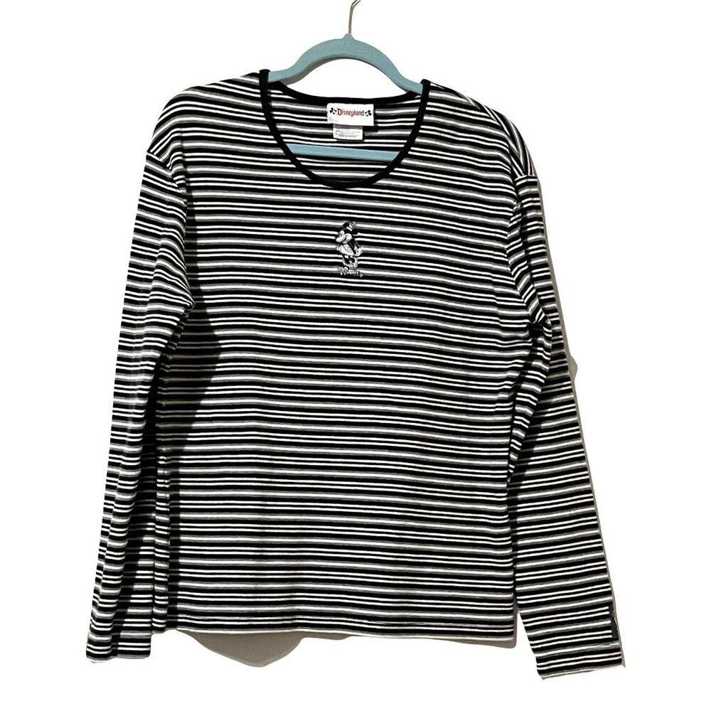 Disneyland Womens Size XXL Minnie Mouse Striped Long Sleeve Top Black & White